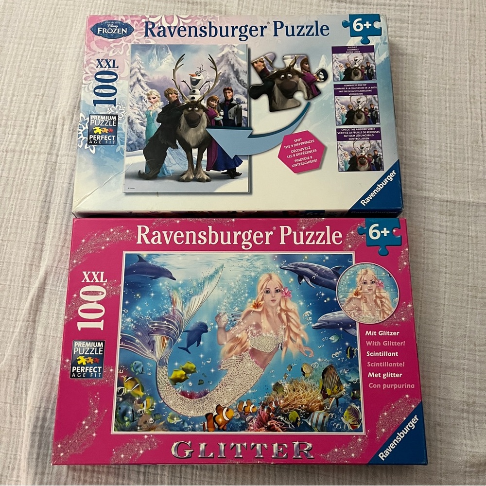 2 XXL Ravensburger Puzzles + 1 free - glitten mermaid and Frozen
